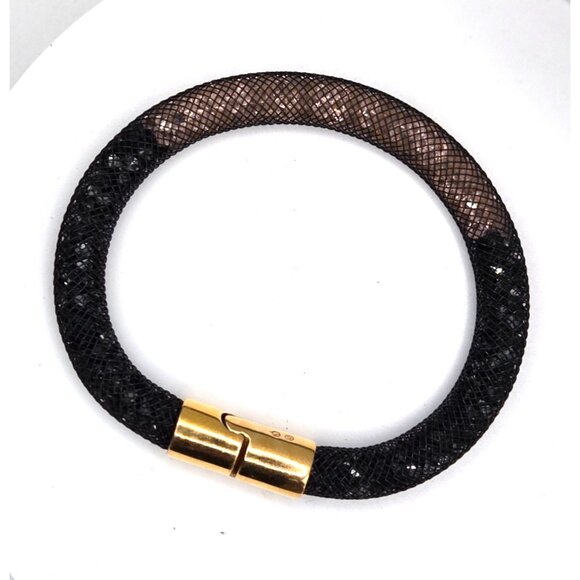 Swarovski Stardust Deluxe Bracelet Black Mesh Crystals Signed Magnetic Clasp - Picture 5 of 6